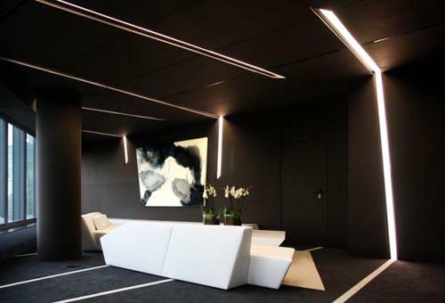 ασπρόμαυρη επίπλωση φωτισμού γραφείου καινοτόμος τοιχογραφία