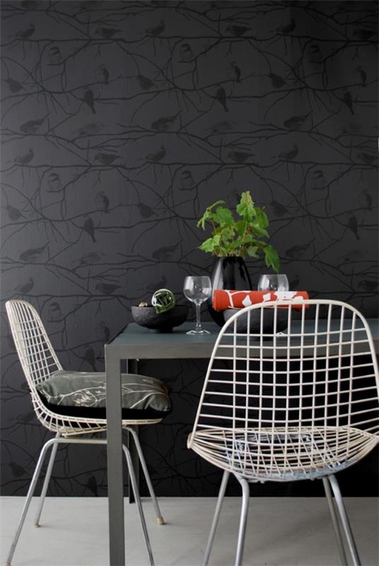 μαύρες δύο ταπετσαρίες πουλιών μοτίβο floral deco καρέκλες τέχνης