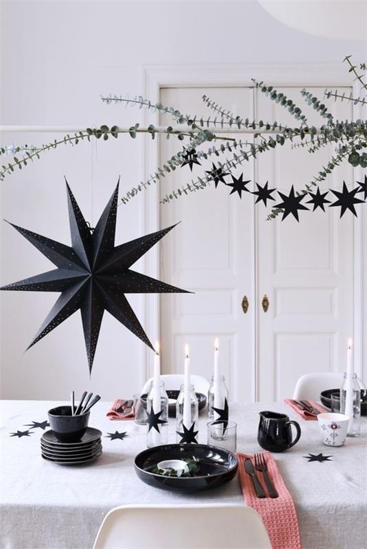 μαύρα αστέρια σκανδιναβική χριστουγεννιάτικη διακόσμηση τραπεζιού διακόσμηση