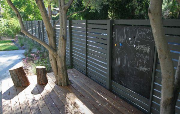 ιδέες από μαύρο χαρτόνι διακόσμηση κήπου στο κούτσουρο του φράχτη του κήπου