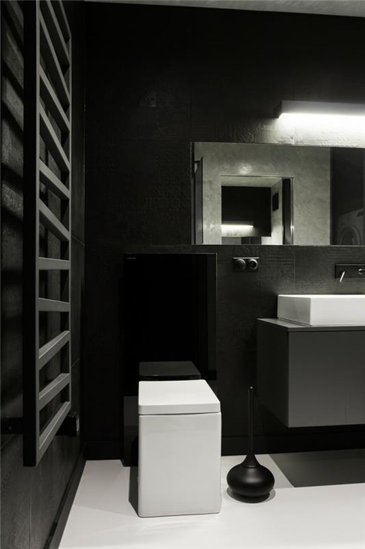 χρώμα μαύρου τοίχου μπάνιο επιπλωμένο λευκό πάτωμα