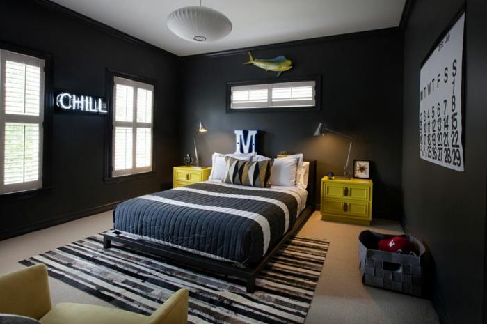 μαύρο χρώμα τοίχου κρεβατοκάμαρα νεαρό δωμάτιο όμορφο μοτίβο