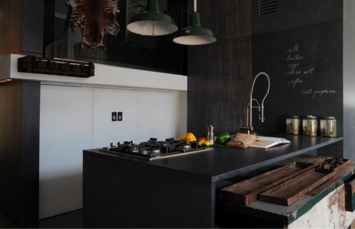 μαύρο χρώμα τοίχου πίνακας τοίχου κουζίνα μαύρη κουζίνα νησί