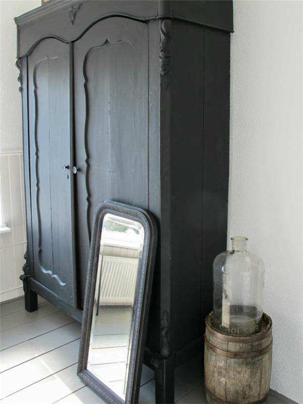 μαύρη ντουλάπα vintage στυλ ιδέες σπιτιού καθρέφτης κρεβατοκάμαρας