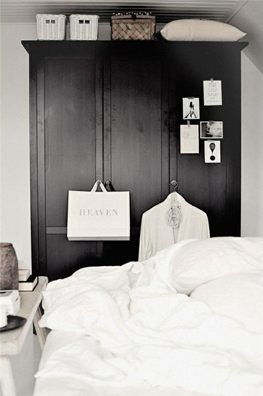 μαύρη γκαρνταρόμπα λευκό κρεβάτι ιδέες σπιτιού υπνοδωμάτιο