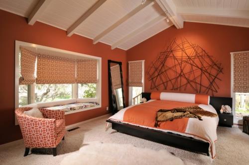 εντυπωσιακό υπνοδωμάτιο σε πορτοκαλί ζεστή ατμόσφαιρα