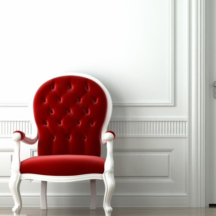 πολυθρόνα κόκκινα λευκά στοιχεία ιδέες εσωτερικού σχεδιασμού