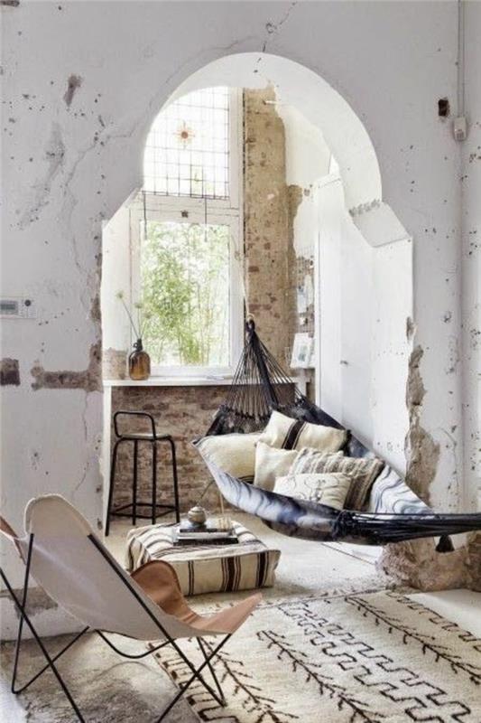 shabby chic έπιπλα boho στυλ αιώρα μαξιλάρι φυσικές ίνες φυσικά υφάσματα χαλί μαροκινό στυλ ζωής