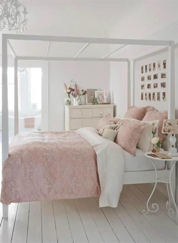 shabby chic υπνοδωμάτιο λευκό ανοιχτό ροζ συνδυασμός