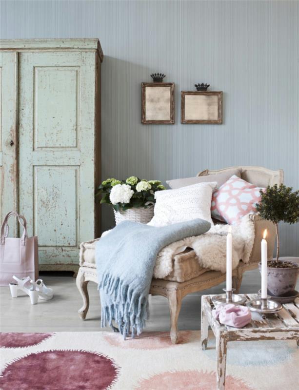 shabby chic style deco ιδέες σαλονιού όμορφο χαλί