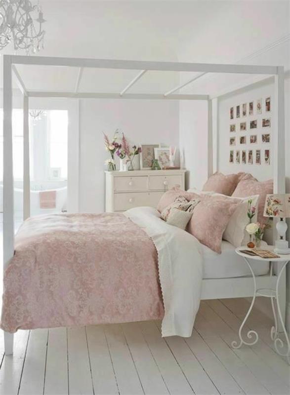 shabby chic στυλ κρεβατοκάμαρα ρίξτε μαξιλάρια πολυέλαιος vintage βοηθητικό τραπέζι