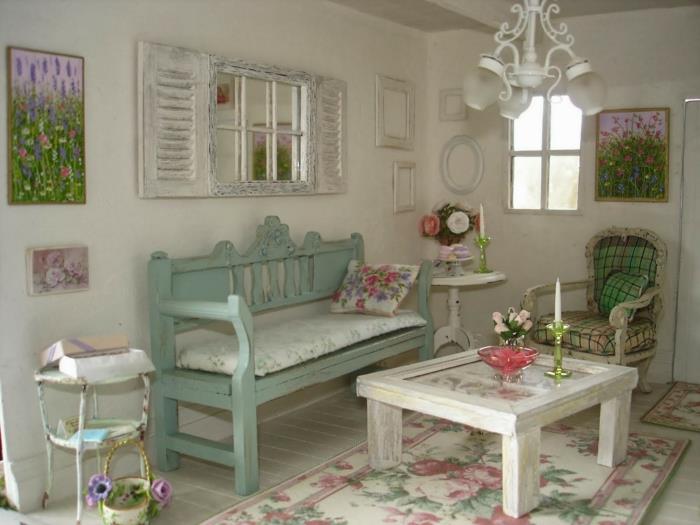 shabby chic ιδέες σαλονιού επιπλώνοντας έπιπλα παστέλ χρώματος