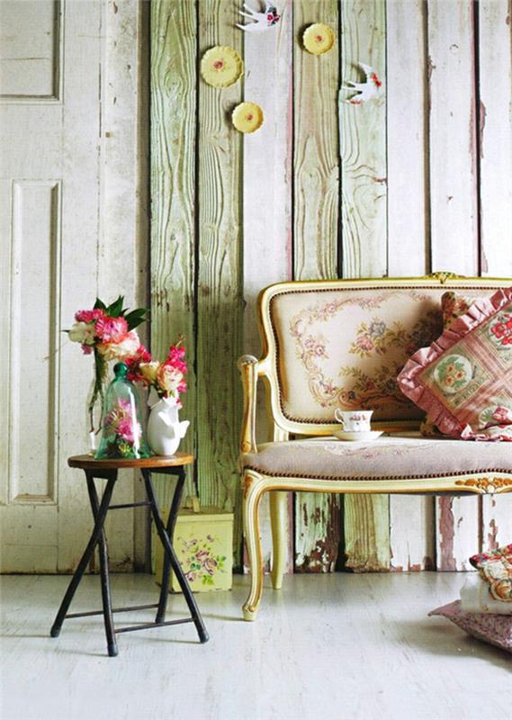 shabby chic ιδέες σχεδιασμός τοίχου ξύλινες σανίδες πράσινες