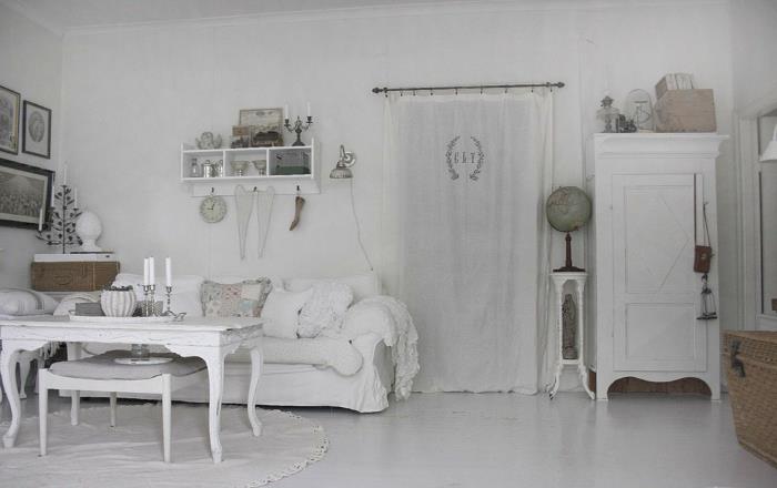 shabby chic ιδέες σαλονιού λευκά έπιπλα αντίκες vintage στυλ