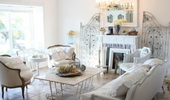 shabby chic σαλόνι λευκό τοίχο βαφή όμορφες ιδέες διαβίωσης