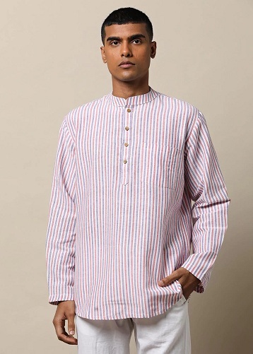 Khadi Erkek Kısa Çizgili Kurta