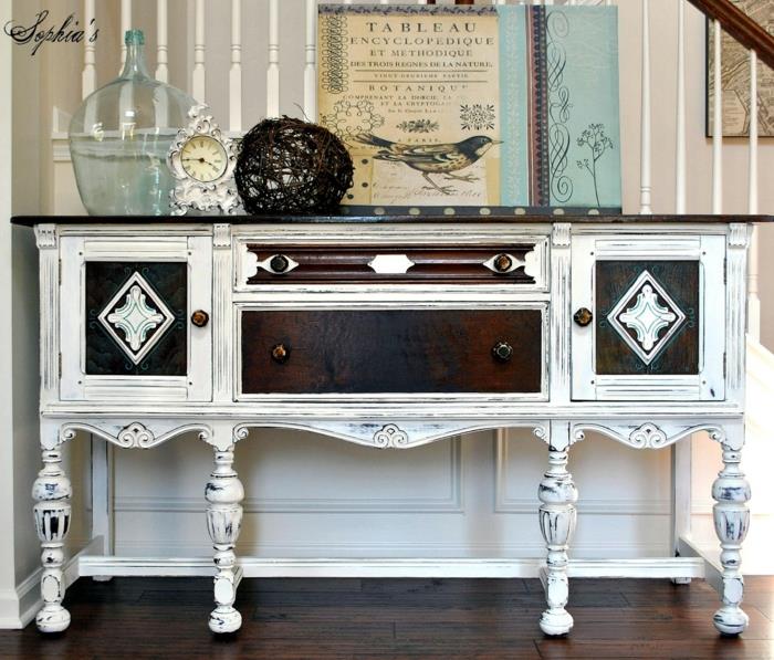 μπουφέ διακοσμητικό vintage λευκό ξύλο shabby chic ρολόι μπουκάλι ρολόι