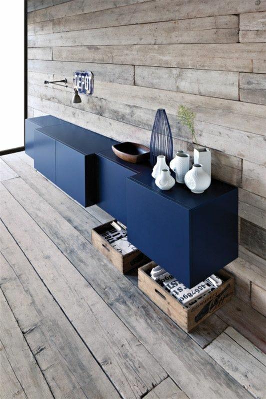 μπουφέ κρεμασμένο μπλε σχέδιο πλακάκια ξύλινη εμφάνιση