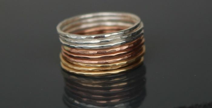 ασημένια δαχτυλίδια στοιβαζόμενα δαχτυλίδια ροζ χρυσό ασήμι