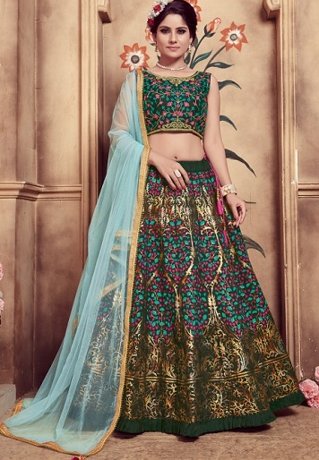 Baskılı İpek Lehenga
