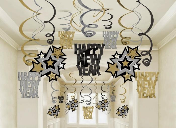 Πρωτοχρονιάτικο ντεκό ντεκόιντεμ Πρωτοχρονιάτικο πάρτι παραμονής Silvesteer διακόσμηση τραπεζιού διακόσμηση Πρωτοχρονιάς ντεκό ντεκό ασημί μαύρο