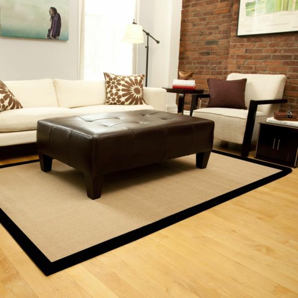 sisal χαλί μαύρο edge leatherrner τραπεζάκι σαλονιού