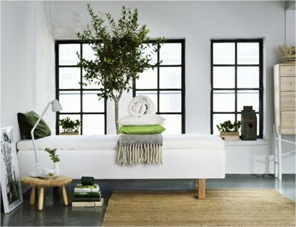 Σκανδιναβική επίπλωση κρεβατοκάμαρα κρεβατοκάμαρα μπαστούνι εσωτερικά φυτά σκανδιναβικό σχέδιο