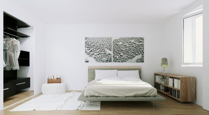 Σκανδιναβική διακόσμηση της κρεβατοκάμαρας που διακοσμεί τον τοίχο λευκό χαλί