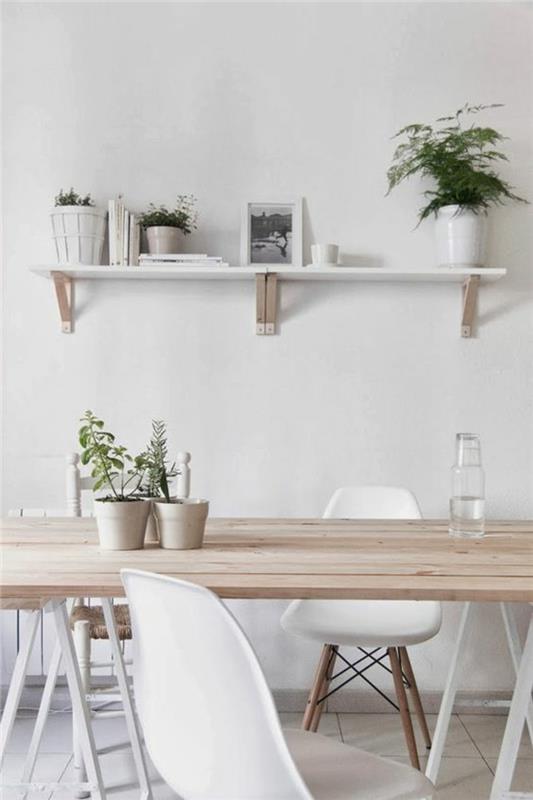 Σκανδιναβικά έπιπλα τραπεζαρίας σαλονιού Eames Καρέκλες λευκό ξύλινο ράφι τοίχου τραπεζιού