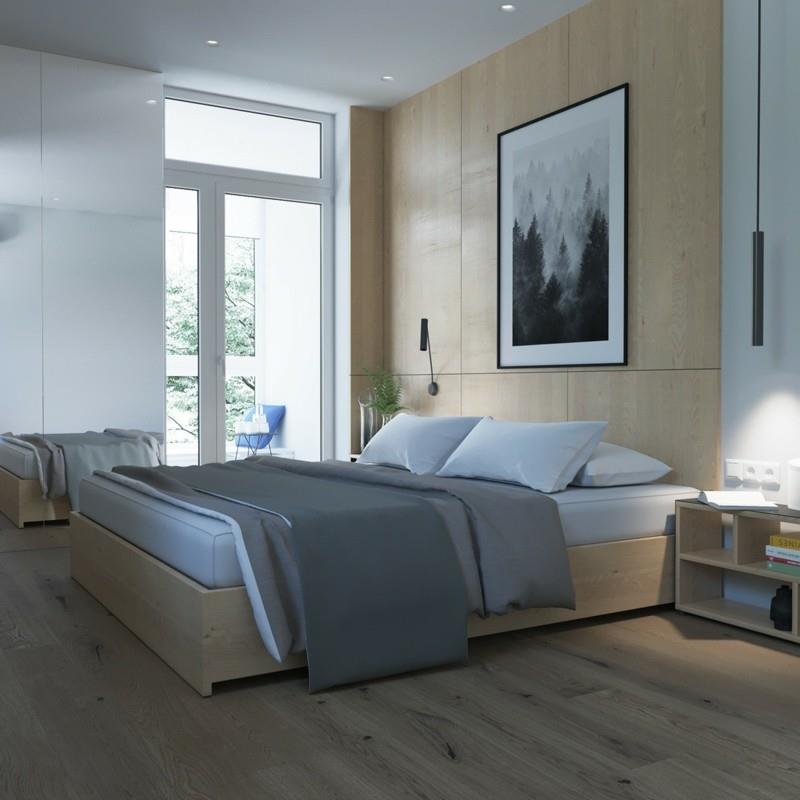 Σκανδιναβικό σαλόνι έπιπλα κρεβατοκάμαρας κρεβάτι φυσικά υλικά ξύλο