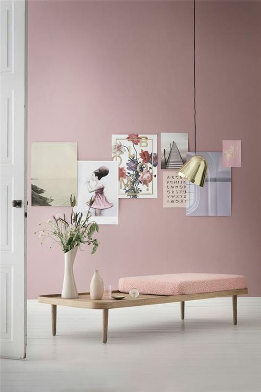 Σκανδιναβικό ζωντανό μινιμαλιστικό σχέδιο επίπλων με χρώμα τοίχου ροζ