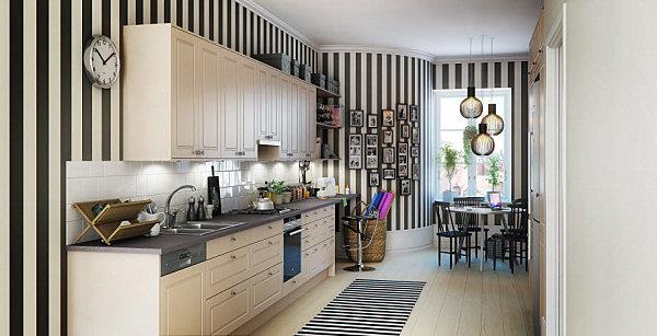 Σκανδιναβική κουζίνα σχεδιάζει ριγέ τοίχους