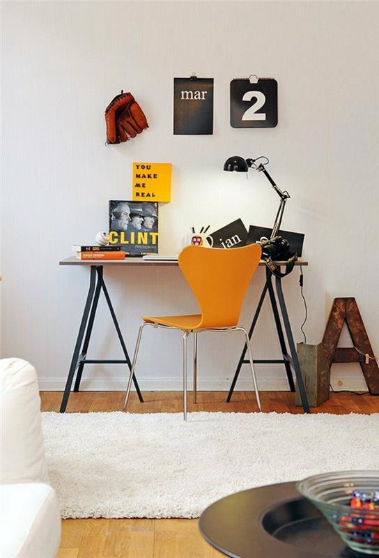 σκανδιναβικό έπιπλο γραφείο ιδέα πορτοκαλί χρώμα σπίτι διαμέρισμα