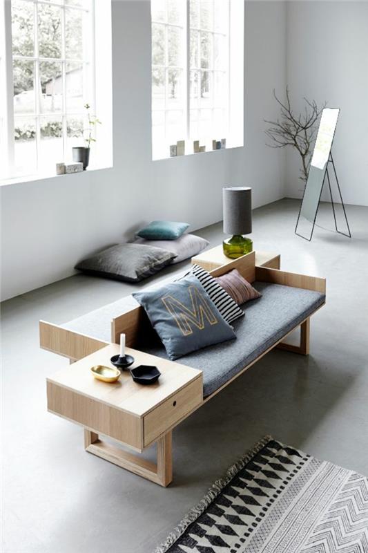 Σκανδιναβικός καναπές επίπλων με ξύλινο τραπεζάκι σαλονιού