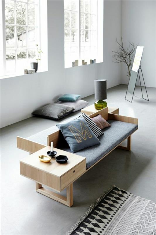 Σκανδιναβικός καναπές επίπλων με ξύλινο τραπεζάκι σαλονιού
