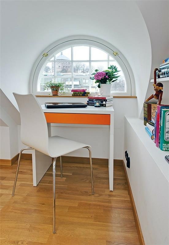 σκανδιναβική ιδέα γραφείου πορτοκαλί χρώμα μοντέρνο