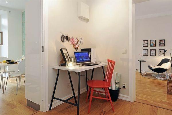 σκανδιναβική ιδέα γραφείου πορτοκαλί χρώμα σπίτι κόκκινη καρέκλα
