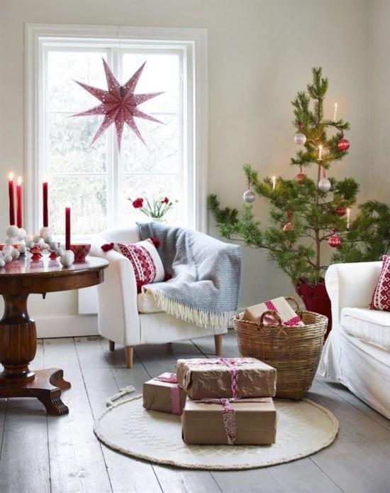 σκανδιναβική χριστουγεννιάτικη διακόσμηση κόκκινες προθέσεις herrnhutertern