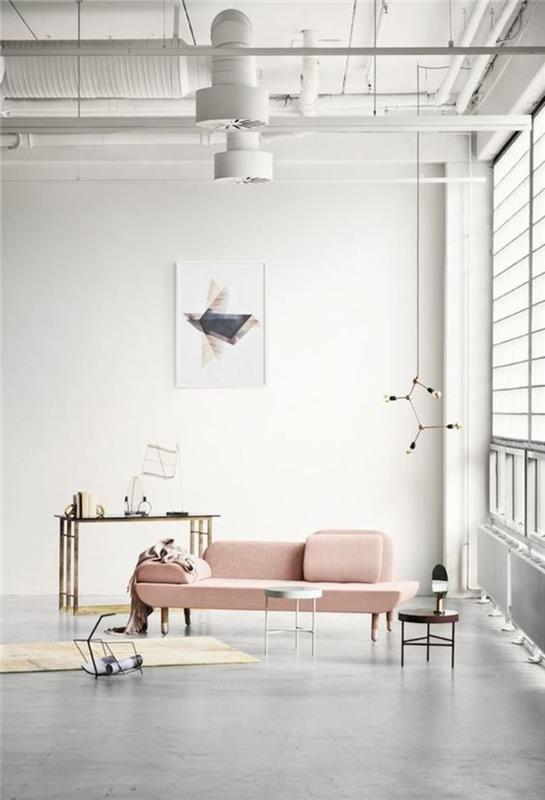 Σκανδιναβικός σχεδιασμός με επίπλωση ροζ καναπέ