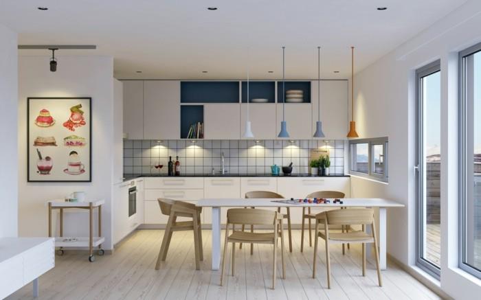 Σκανδιναβικός σχεδιασμός στην τραπεζαρία ξύλινο πάτωμα και λευκό τραπέζι φαγητού
