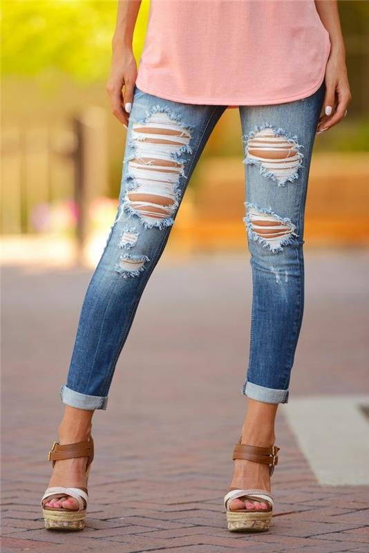 skinny jeans καλοκαιρινό τζιν κατεστραμμένο look