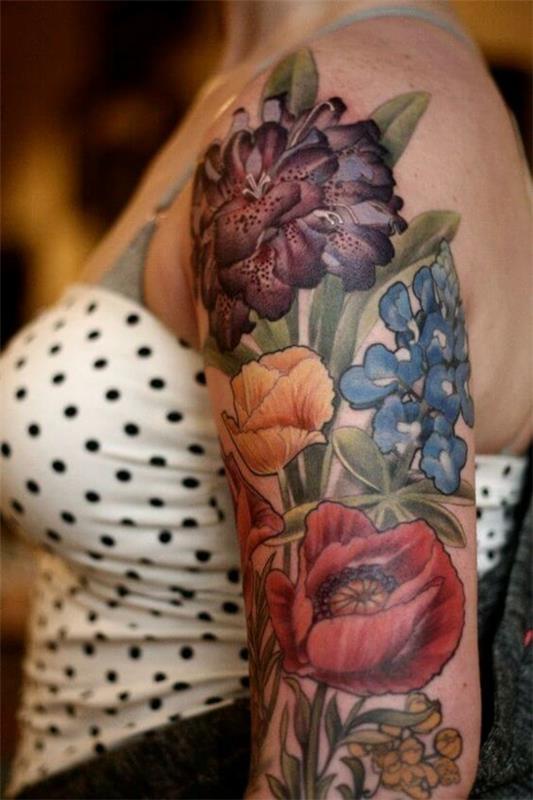 μανίκι ιδέες τατουάζ πολύχρωμα λουλούδια
