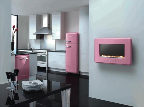 smeg ψυγείο μινιμαλιστική κουζίνα ροζ γυαλάδα