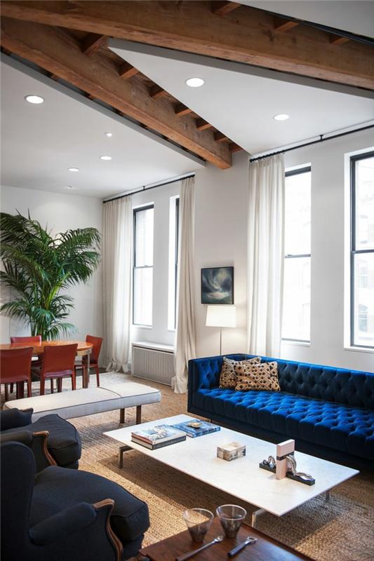 καναπές chesterfield μπλε σαλόνι επιπλωμένο ενιαίο σχέδιο