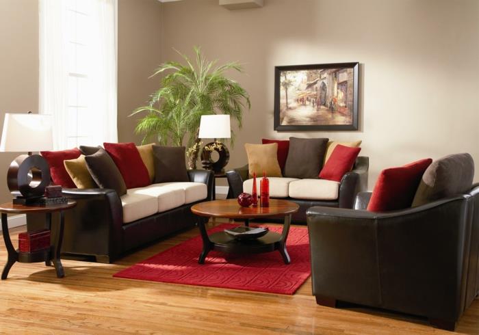 καναπές μαξιλάρι κομψό σχεδιασμό σαλόνι κόκκινο χαλί