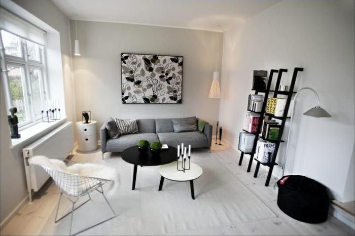 καναπές σκανδιναβικού σχεδιασμού σαλόνι επιπλωμένο λευκό χρώμα τοίχου