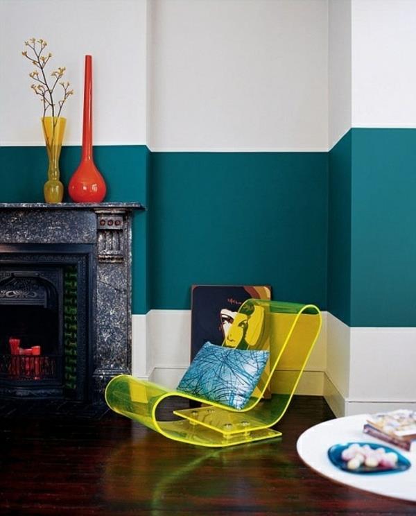 ιδέες ντεκό κίτρινη πλαστική καρέκλα ρίξτε μαξιλάρια