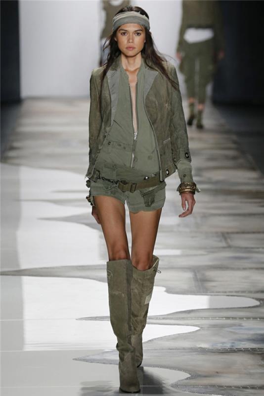 καλοκαιρινή μόδα γυναικείες μόδες κυρίες greg lauren 2016 στρατιωτικό στιλ μπότες μαντήλα μπουφάν