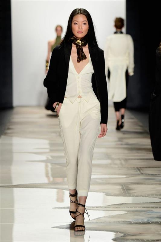 καλοκαιρινή μόδα γυναικείες γυναίκες κυρίες greg lauren 2016 Νέα Υόρκη εβδομάδα μόδας μαύρο σακάκι λευκό πουκάμισο παντελόνι
