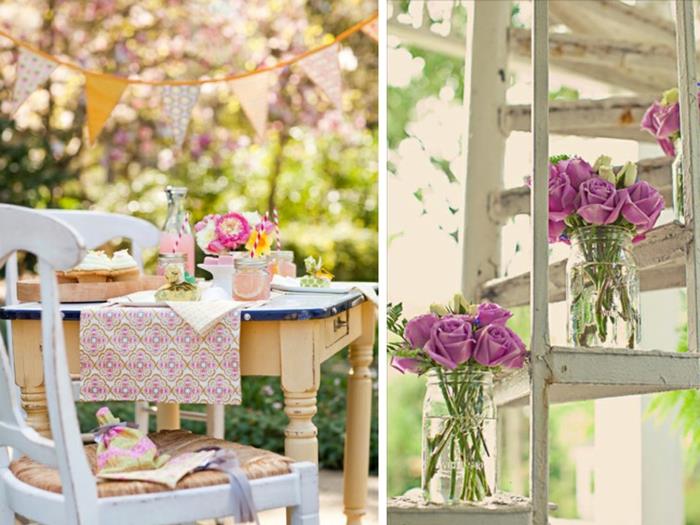 καλοκαιρινές διακοσμήσεις ιδέες πάρτι κήπο πάρτι τραπεζαρία τραπεζαρία διακοσμήσεις γιρλάντες ροζ τριαντάφυλλα